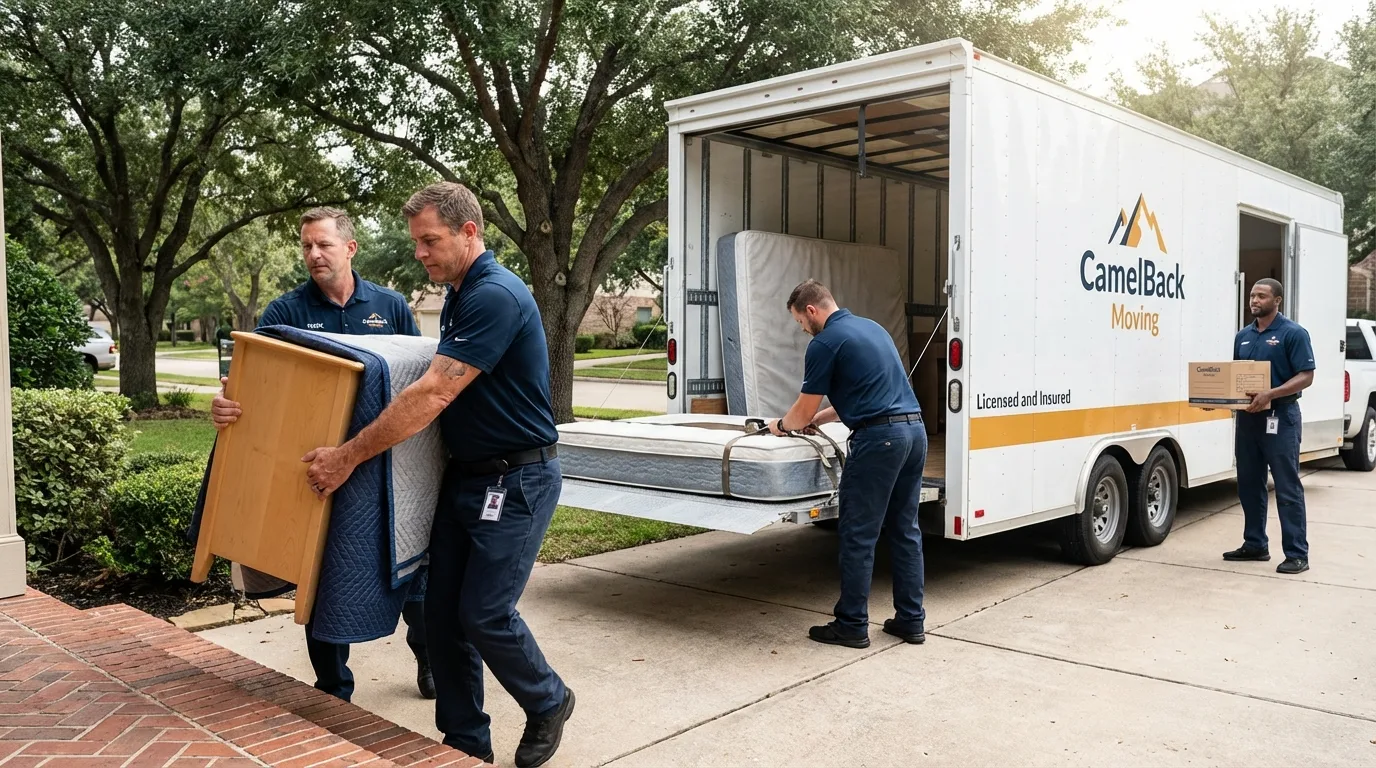 Crew loading residential truck for cross-state move from Stockton Springs, ME
