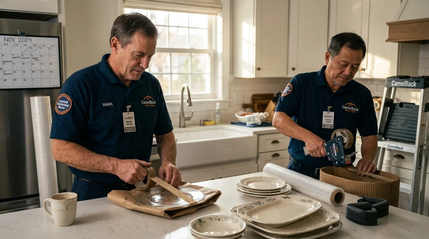 Professional crew packing kitchen dishware in Stockton Springs, ME